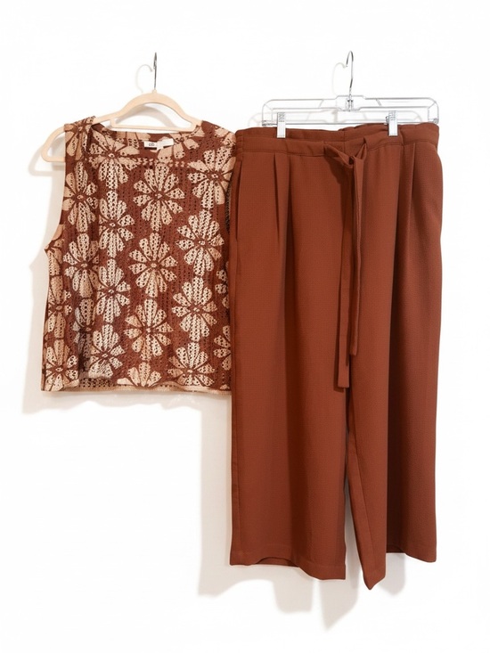 DR2 Pants - DR2 Rust Floral Lace Top & Wide Leg Pants Matching Set Size Large
